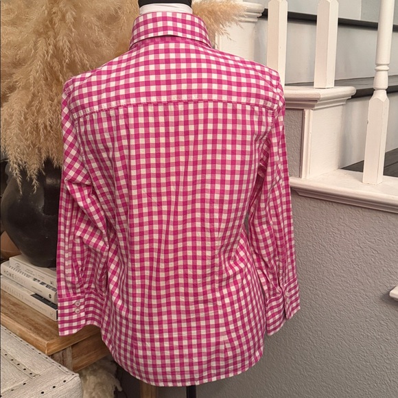 J. McLaughlin Pink Gingham Preppy Plaid Print Button Down Top Blouse Size 8 - Picture 4 of 6